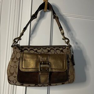 Brown and Gold Designer Shoulder Bag